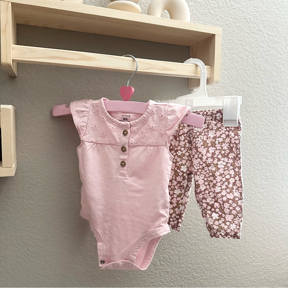 Carter’s Pink Baby Bodysuit and Floral Leggings Set
